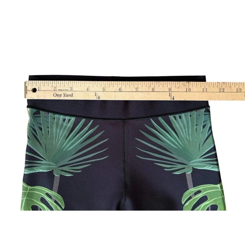 ULTRACOR Palm Leaf Green and Black Training Leggings Size Small Gold Stripe